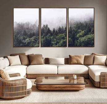 42578900-MGV-CV-36X24-Misty Forest Wall Art – Serene Mountain Pine Tree Canvas Print, Nature Landscape Decor for Bedroom, Living Room, Office or Rustic