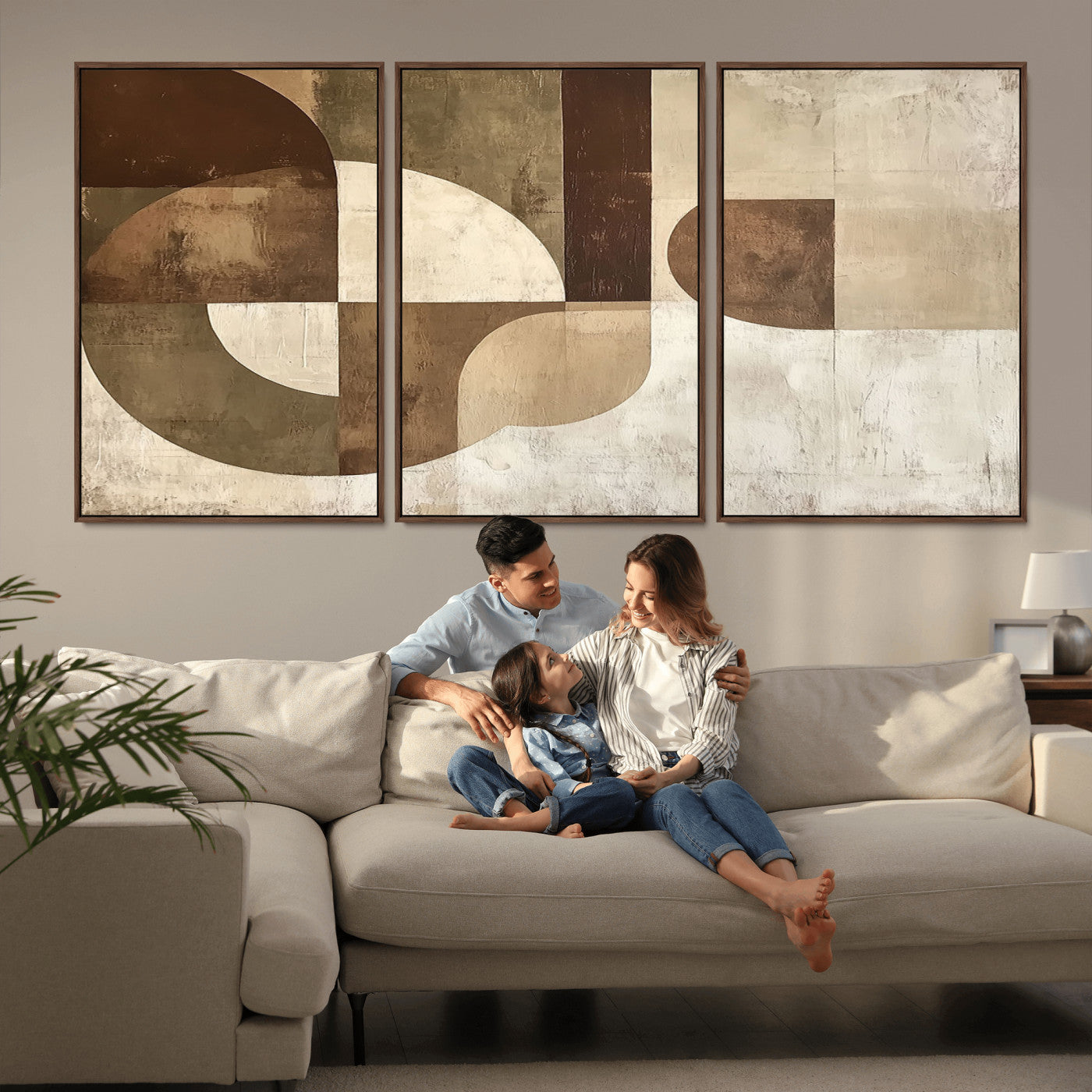 59767-MGV-CV-36X24-Abstract Geometric Shapes Wall Art – Modern Minimalist Canvas Print, Neutral Brown Beige Tan Artwork for Living Room, Bedroom,