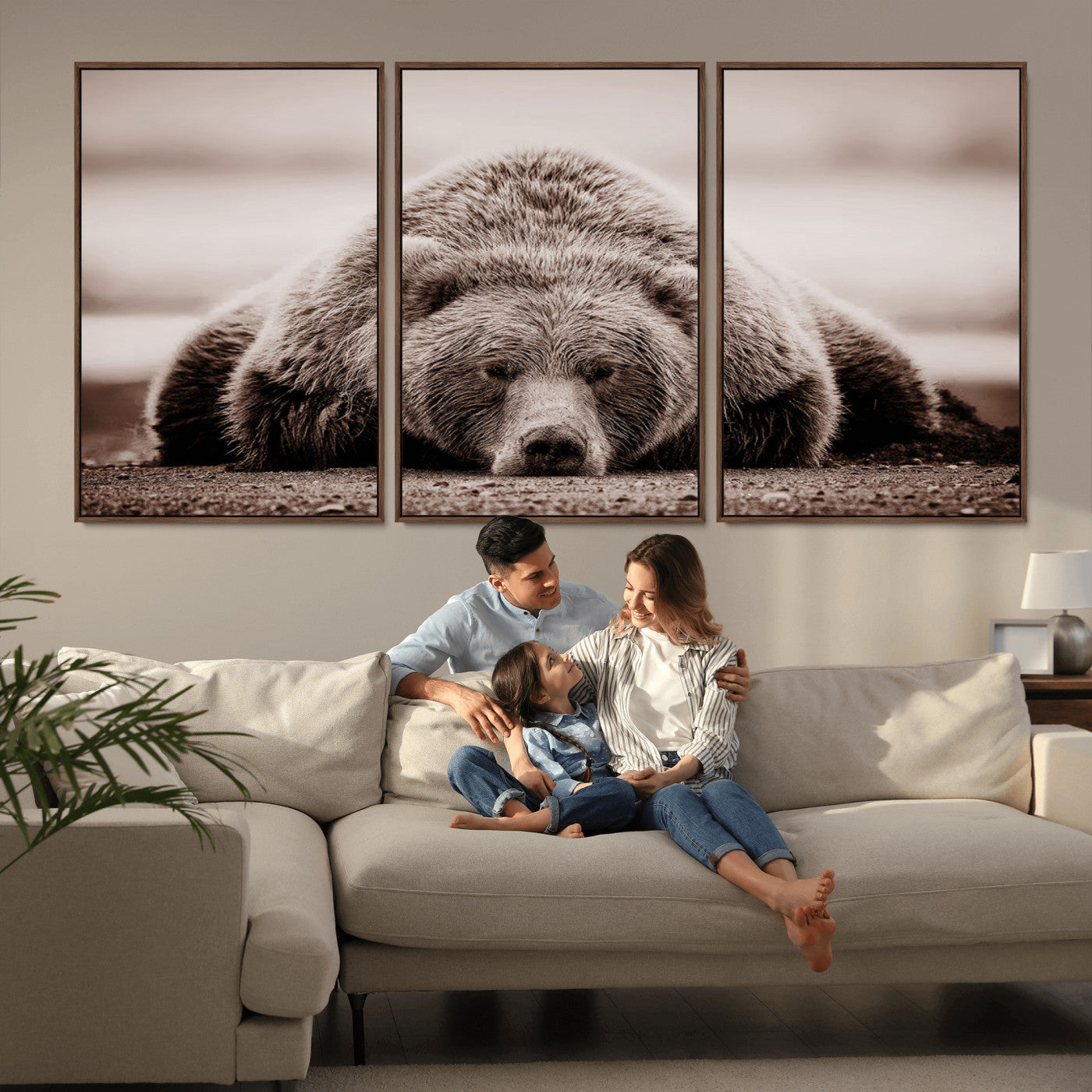 20611-MGV-CV-36X24-Grizzly Bear Wall Art – Majestic Wildlife Sepia Canvas Print, Rustic Nature Animal Artwork for Cabin, Lodge, Living Room, Bedroom,