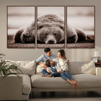 20611-MGV-CV-36X24-Grizzly Bear Wall Art – Majestic Wildlife Sepia Canvas Print, Rustic Nature Animal Artwork for Cabin, Lodge, Living Room, Bedroom,