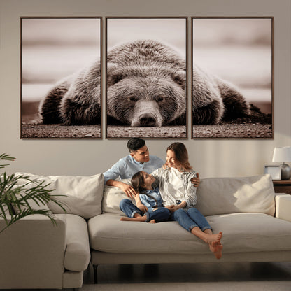 20611-MGV-CV-36X24-Grizzly Bear Wall Art – Majestic Wildlife Sepia Canvas Print, Rustic Nature Animal Artwork for Cabin, Lodge, Living Room, Bedroom,