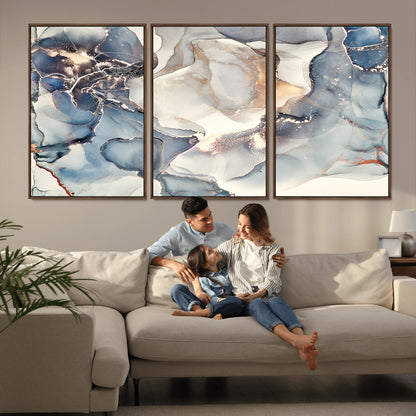 51497-MGV-CV-36X24-Abstract Blue and Gold Wall Art – Modern Fluid Ink Style Canvas Print, Elegant Contemporary Decor for Living Room, Office