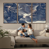 28282-MGV-CV-36X24-Blue Abstract Wall Art – Modern Ink Swirl Canvas Print, Contemporary Navy and Gold Painting for Living Room, Bedroom, Office or