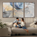 18176-MGV-CV-36X24-Abstract Fluid Wall Art – Modern Marble Ink Canvas Print with Blue, Gold, and Gray Tones, Contemporary Minimal Artwork Decor for