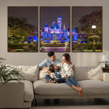 63560-MGV-CV-36X24-Fairy Tale Castle Wall Art – Magical Night Scene Canvas Print with Lights and Gardens, Fantasy Architecture Artwork for Living