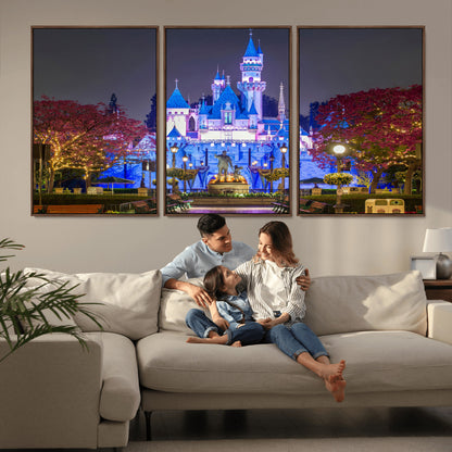 66710-MGV-CV-36X24-Enchanted Castle Wall Art – Magical Night Scene Canvas Print with Glowing Lights, Fantasy Architecture Artwork for Living Room,