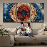 90395-MGV-CV-36X24-Tree Ring Wall Art – Abstract Wood Grain Canvas Print with Fiery Red and Blue Tones, Bold Rustic Nature Inspired Artwork Decor for