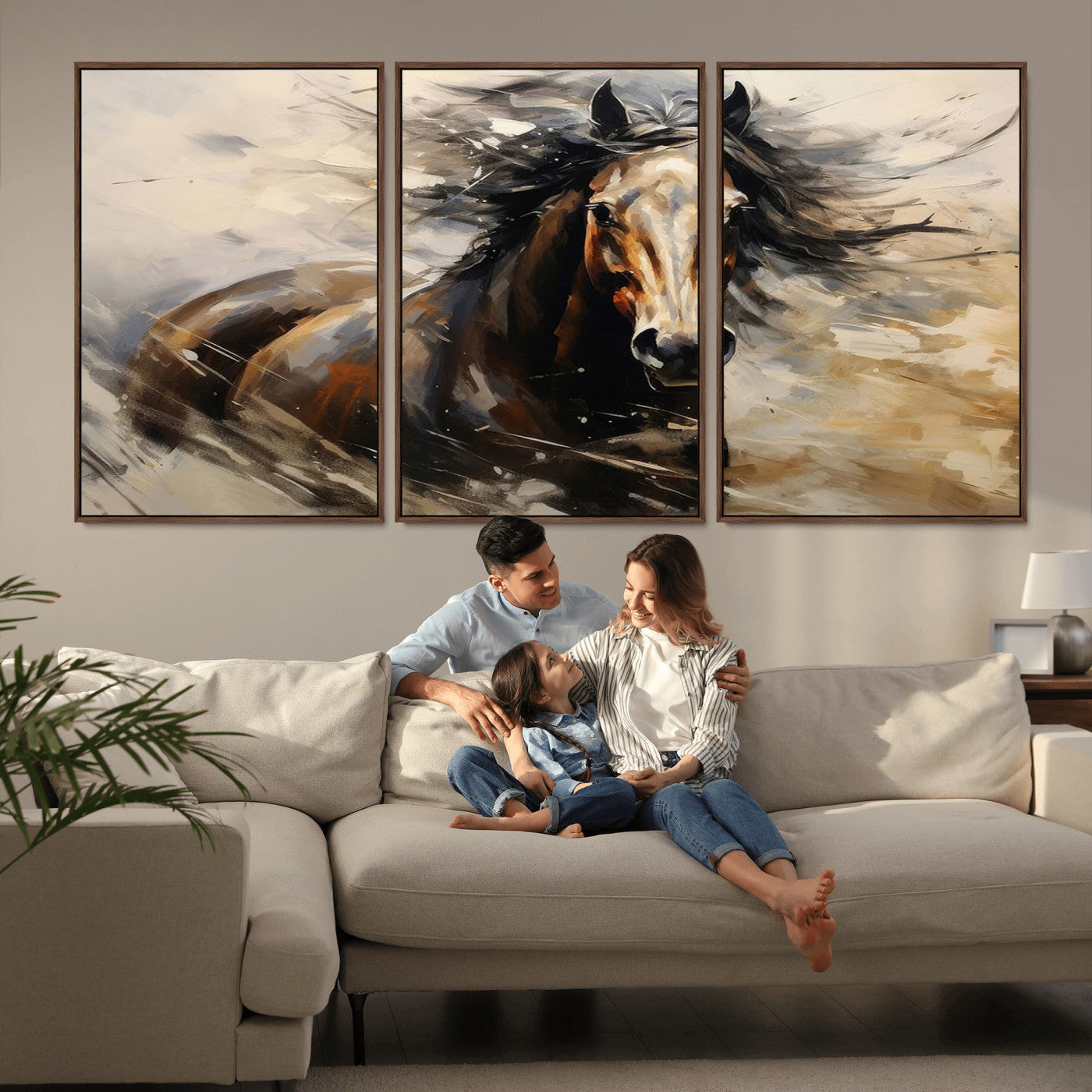 53001-MGV-CV-36X24-Wild Horse Wall Art – Majestic Stallion Canvas Print with Flowing Mane, Rustic Western Style Painting for Living Room, Office or