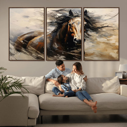 53001-MGV-CV-36X24-Wild Horse Wall Art – Majestic Stallion Canvas Print with Flowing Mane, Rustic Western Style Painting for Living Room, Office or