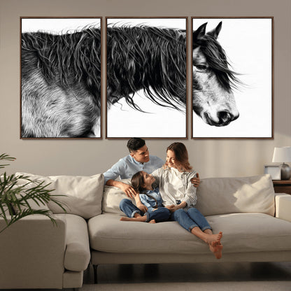 57694-MGV-CV-36X24-Horse Portrait Wall Art – Black and White Canvas Print with Detailed Stallion Profile, Rustic Farmhouse Equestrian Artwork for