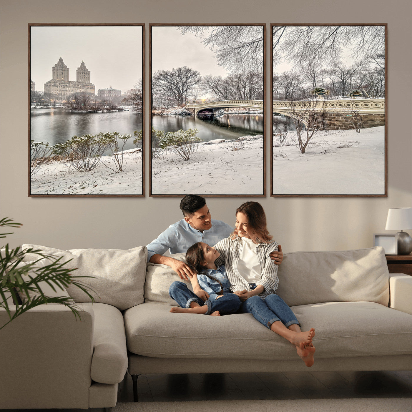 60292-MGV-CV-36X24-Central Park Winter Wall Art – Snowy Bow Bridge Canvas Print, Scenic New York City Landscape Photography for Living Room, Bedroom