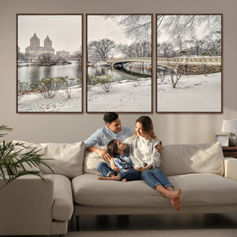 60292-MGV-CV-36X24-Central Park Winter Wall Art – Snowy Bow Bridge Canvas Print, Scenic New York City Landscape Photography for Living Room, Bedroom