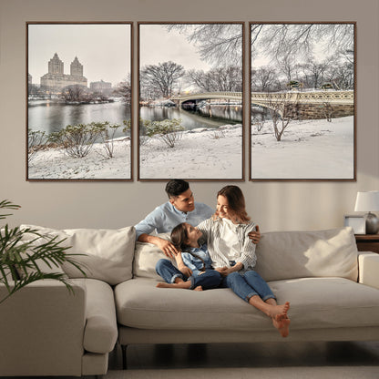 60292-MGV-CV-36X24-Central Park Winter Wall Art – Snowy Bow Bridge Canvas Print, Scenic New York City Landscape Photography for Living Room, Bedroom