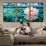 65933-MGV-CV-36X24-Pink Water Lily Wall Art – Lotus Flower Canvas Print with Reflection on Calm Water, Peaceful Botanical Artwork for Living Room,