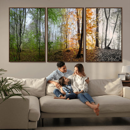 95317-MGV-CV-36X24-Four Seasons Forest Wall Art – Panoramic Nature Canvas Print Showing Spring, Summer, Autumn and Winter Landscape for Living Room,