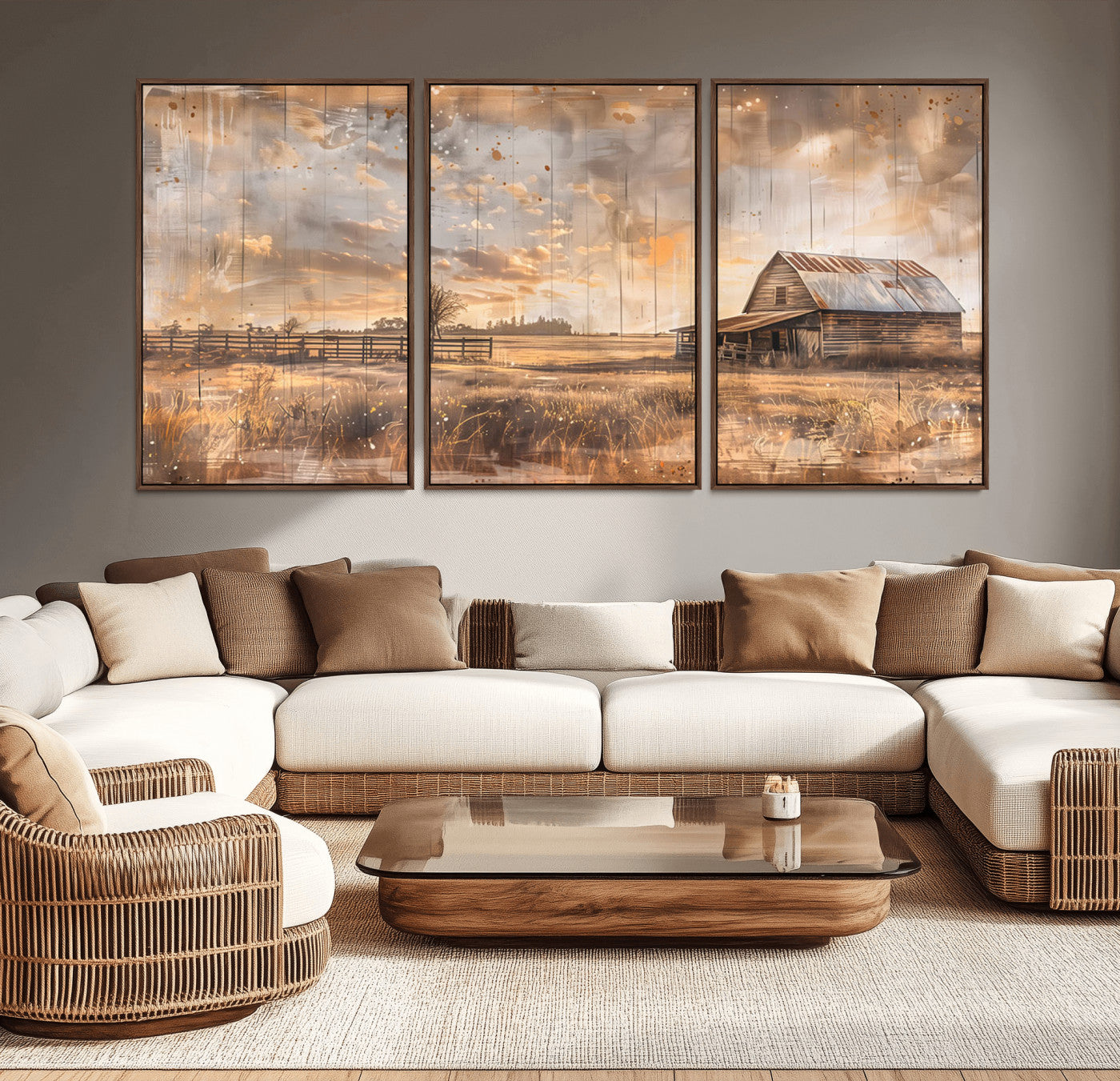 FARM2-MGV-CV-36X24-Rustic Farmhouse Wall Art Canvas Print, Framed Old Barn Art Picture Print, Southwestern Farmhouse Perfect Rustic Decor Artwork