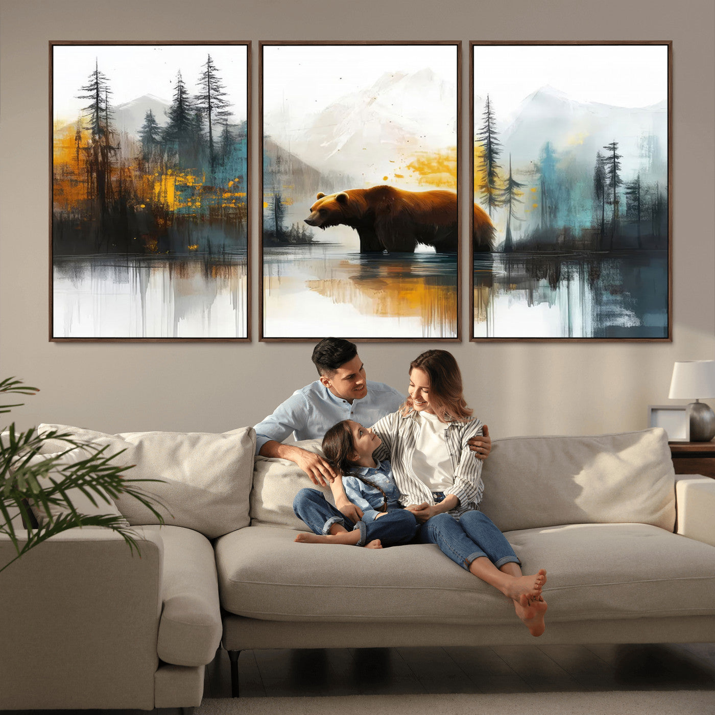 50308-MGV-CV-36X24-Bear Wilderness Wall Art – Mountain Forest Canvas Print, Rustic Cabin Decor with Wildlife Landscape, Nature Artwork for Lodge,