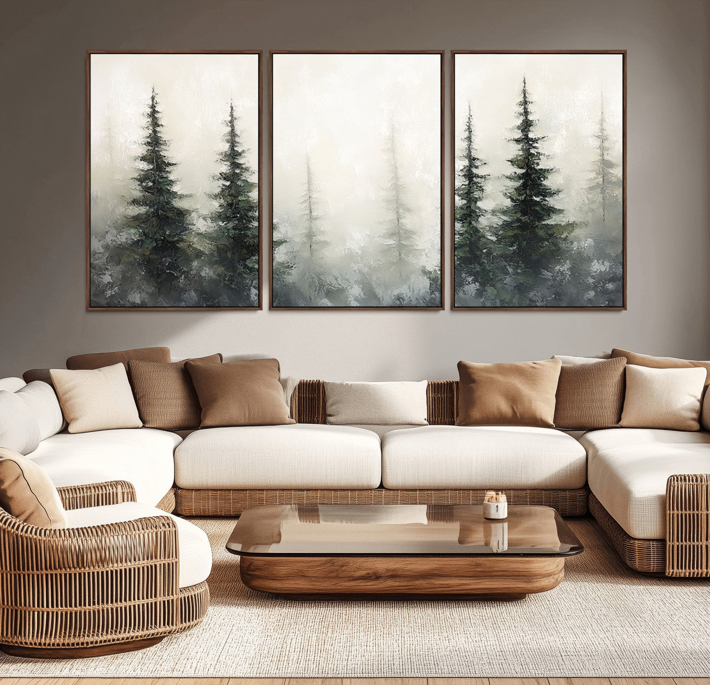 33241-MGV-CV-36X24-Misty Forest Wall Art Canvas Print, Framed Foggy Pines Art Picture Print, Forest Haze Perfect Rustic Minimalist Decor Artwork