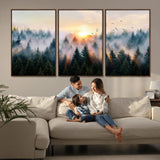 56391411-MGV-CV-36X24-Misty Forest Wall Art Canvas Print, Framed Sunrise Pines Art Picture Print, Moody Pines Perfect Serene Woodland Decor Artwork