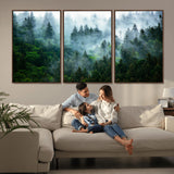 17393683-MGV-CV-36X24-Misty Forest Art Wall Art Canvas Print, Framed Foggy Mountain Art Art Picture Print, Scenic Wall Print Perfect Decor Artwork