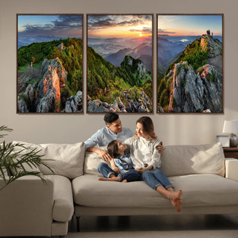 51582565-MGV-CV-36X24-Mountain Sunrise Panorama Wall Art – Scenic Landscape Canvas Print, Hiking Adventure Nature Photography, Large Mountain Range Wall