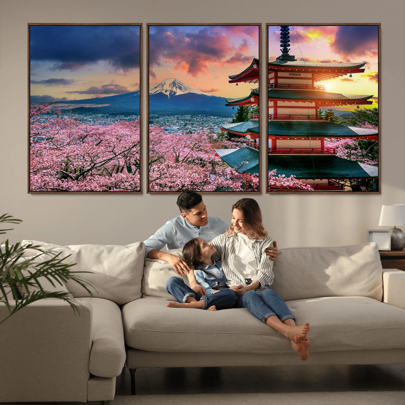 32331262-MGV-CV-36X24-Mount Fuji Japan Wall Art – Cherry Blossom Landscape Canvas Print, Chureito Pagoda Sunset Photography, Japanese Nature Travel