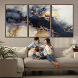 41136487-MGV-CV-36X24-Black Marble Wall Art Canvas Print, Framed Gold Veins Art Picture Print, Abstract Texture Perfect Moody Luxe Decor Artwork