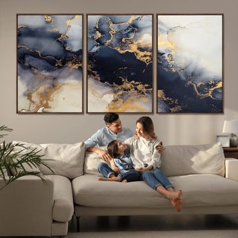 41136487-MGV-CV-36X24-Black Marble Wall Art Canvas Print, Framed Gold Veins Art Picture Print, Abstract Texture Perfect Moody Luxe Decor Artwork