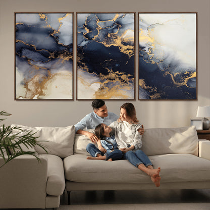 41136487-MGV-CV-36X24-Black Marble Wall Art Canvas Print, Framed Gold Veins Art Picture Print, Abstract Texture Perfect Moody Luxe Decor Artwork