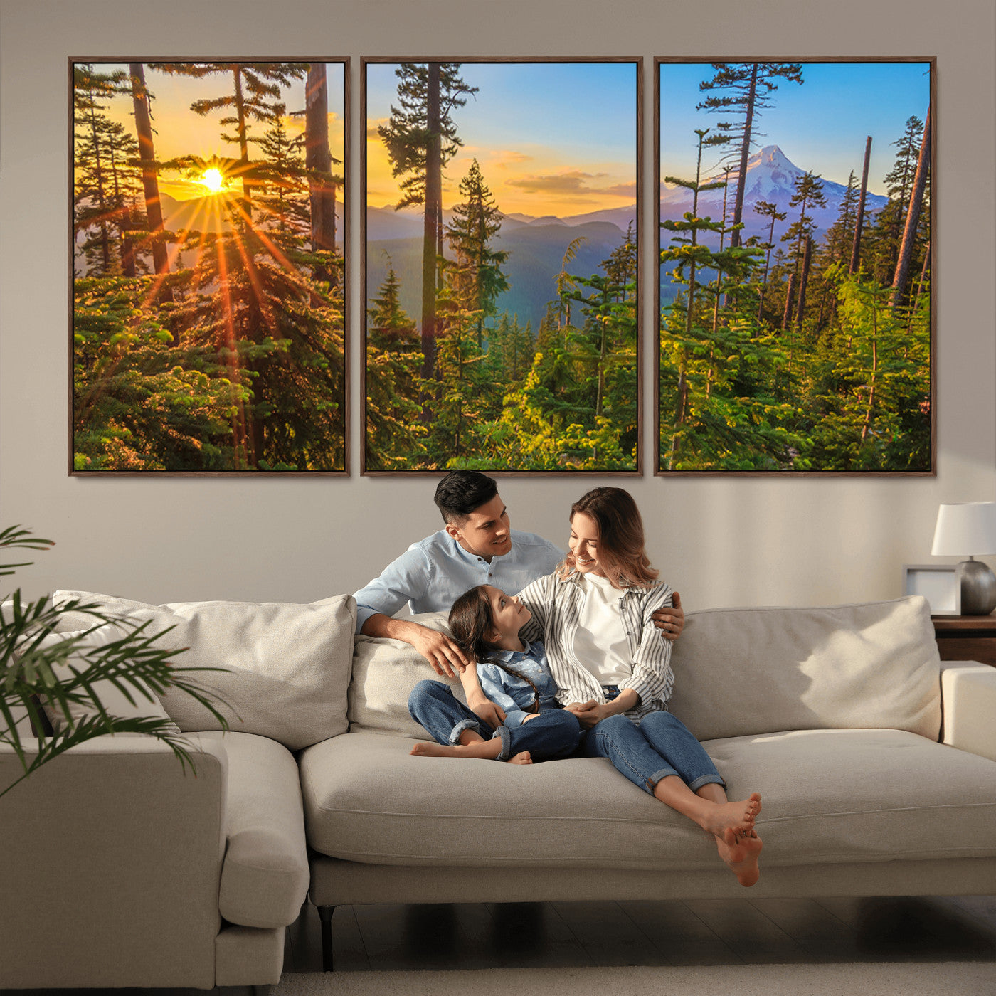 83544043-MGV-CV-36X24-Forest Sunset Wall Art Canvas Print, Framed Sunset Trees Art Picture Print, Green Pines Perfect Rustic Nature Decor Artwork