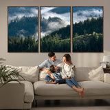 84598503-MGV-CV-36X24-Misty Forest Wall Art Canvas Print, Framed Pine Hills Art Picture Print, Moody Hills Perfect Moody Woodland Decor Artwork