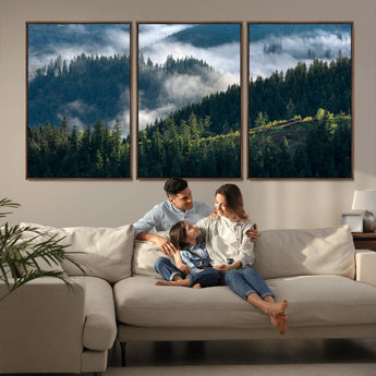 84598503-MGV-CV-36X24-Misty Forest Wall Art Canvas Print, Framed Pine Hills Art Picture Print, Moody Hills Perfect Moody Woodland Decor Artwork