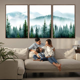 16716676-MGV-CV-36X24-Pine Forest Wall Art Canvas Print, Framed Misty Mountains Art Picture Print, Foggy Trees Perfect Moody Forest Decor Artwork