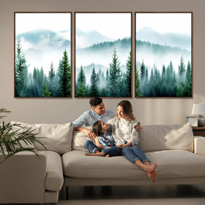 16716676-MGV-CV-36X24-Pine Forest Wall Art Canvas Print, Framed Misty Mountains Art Picture Print, Foggy Trees Perfect Moody Forest Decor Artwork