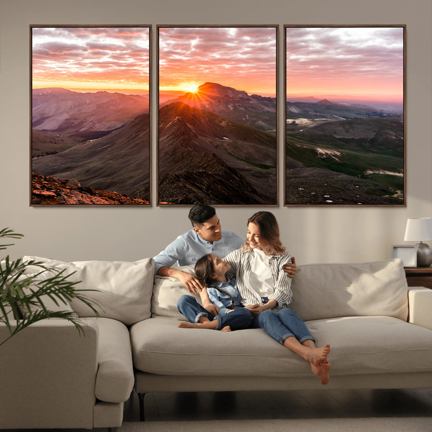 50957419-MGV-CV-36X24-Mountain Sunrise Wall Art Canvas Print, Framed Alpine Ridge Art Picture Print, Mountain Range Perfect Vibrant Rustic Decor Artwork