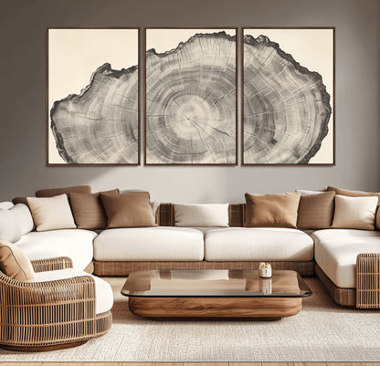98921313-MGV-CV-36X24-Tree Ring Wall Art Canvas Print, Framed Wood Slice Art Picture Print, Minimalist Wood Perfect Rustic Academic Decor Artwork
