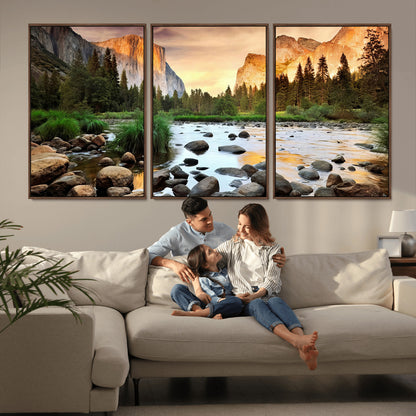 90956031-MGV-CV-36X24-Yosemite Valley Wall Art – Scenic Mountain River Landscape Canvas Print, Nature Photography for Living Room, Bedroom, Cabin,