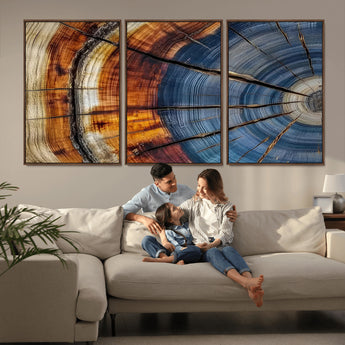 96890915-MGV-CV-36X24-Abstract Tree Ring Wall Art – Rustic Nature Canvas Print with Wood Grain Texture, Modern Earth Tone Artwork for Office, Living