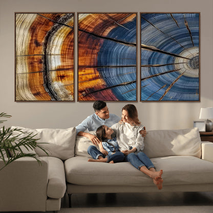 96890915-MGV-CV-36X24-Abstract Tree Ring Wall Art – Rustic Nature Canvas Print with Wood Grain Texture, Modern Earth Tone Artwork for Office, Living