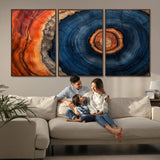 72209152-MGV-CV-36X24-Abstract Tree Ring Wall Art – Vibrant Blue Orange Wood Grain Canvas Print, Rustic Modern Nature Artwork for Living Room, Office,