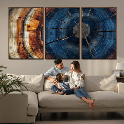 60099360-MGV-CV-36X24-Blue Tree Ring Wall Art – Rustic Wood Grain Canvas Print, Modern Abstract Artwork with Natural Texture for Living Room, Bedroom,