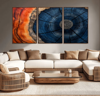 26110607-MGV-CV-36X24-Rustic Tree Ring Wall Art – Natural Wood Texture Canvas Print, Farmhouse Log Cabin Decor, Framed Abstract Tree Stump for Living