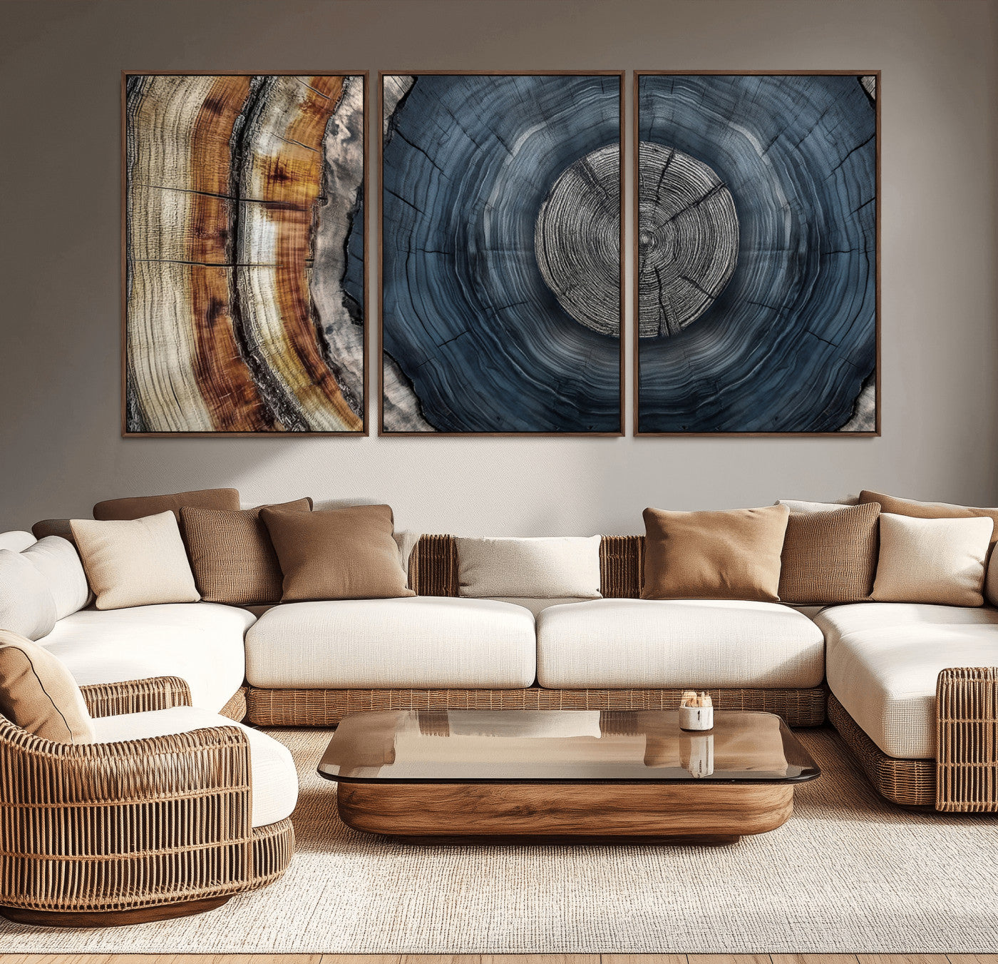 91368647-MGV-CV-36X24-Tree Ring Wall Art – Natural Rustic Wood Texture Canvas Print, Farmhouse Log Cabin Decor, Framed Abstract Tree Stump for Living