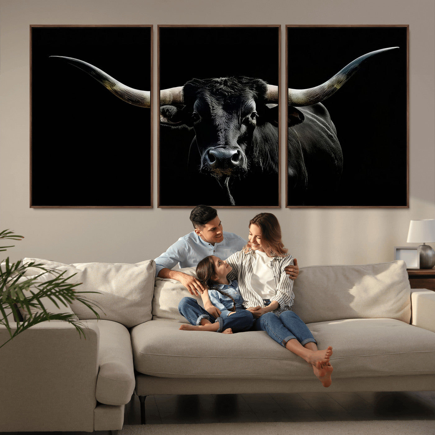 37531960-MGV-CV-36X24-Black Longhorn Bull Wall Art – Dramatic Western Cattle Canvas Print, Rustic Farmhouse Animal Artwork for Living Room, Bedroom,