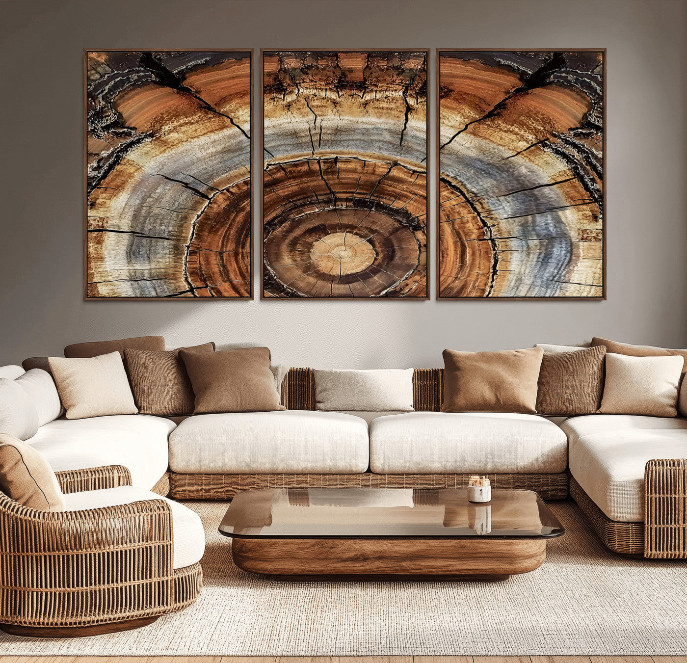 15184146-MGV-CV-36X24-Tree Rings Wall Art Canvas Print, Framed Wood Texture Art Picture Print, Rustic Pattern Perfect Rustic Organic Decor Artwork
