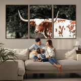54027638-MGV-CV-36X24-Texas Longhorn Wall Art Canvas Print, Framed Spotted Cow Art Picture Print, Horned Bull Perfect Rustic Western Decor Artwork