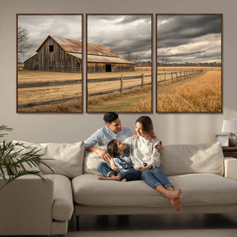 26821575-MGV-CV-36X24-Old Barn Wall Art Canvas Print, Framed Rustic Barn Art Picture Print, Moody Farm Perfect Rustic Farmhouse Decor Artwork