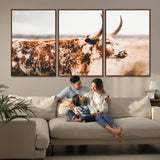 11528295-MGV-CV-36X24-Speckled Longhorn Wall Art Canvas Print, Framed Texas Cattle Art Picture Print, Horned Cow Perfect Rustic Western Decor Artwork