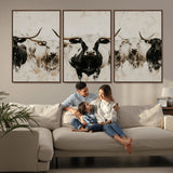 12027562-MGV-CV-36X24-Longhorn Cattle Wall Art Canvas Print, Framed Bison Herd Art Picture Print, Cattle Group Perfect Rustic Farmhouse Decor Artwork