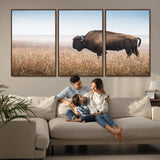 91267849-MGV-CV-36X24-Wild Bison Wall Art Canvas Print, Framed Bison in Prairie Art Picture Print, Rustic Western Perfect Rustic Western Decor Artwork